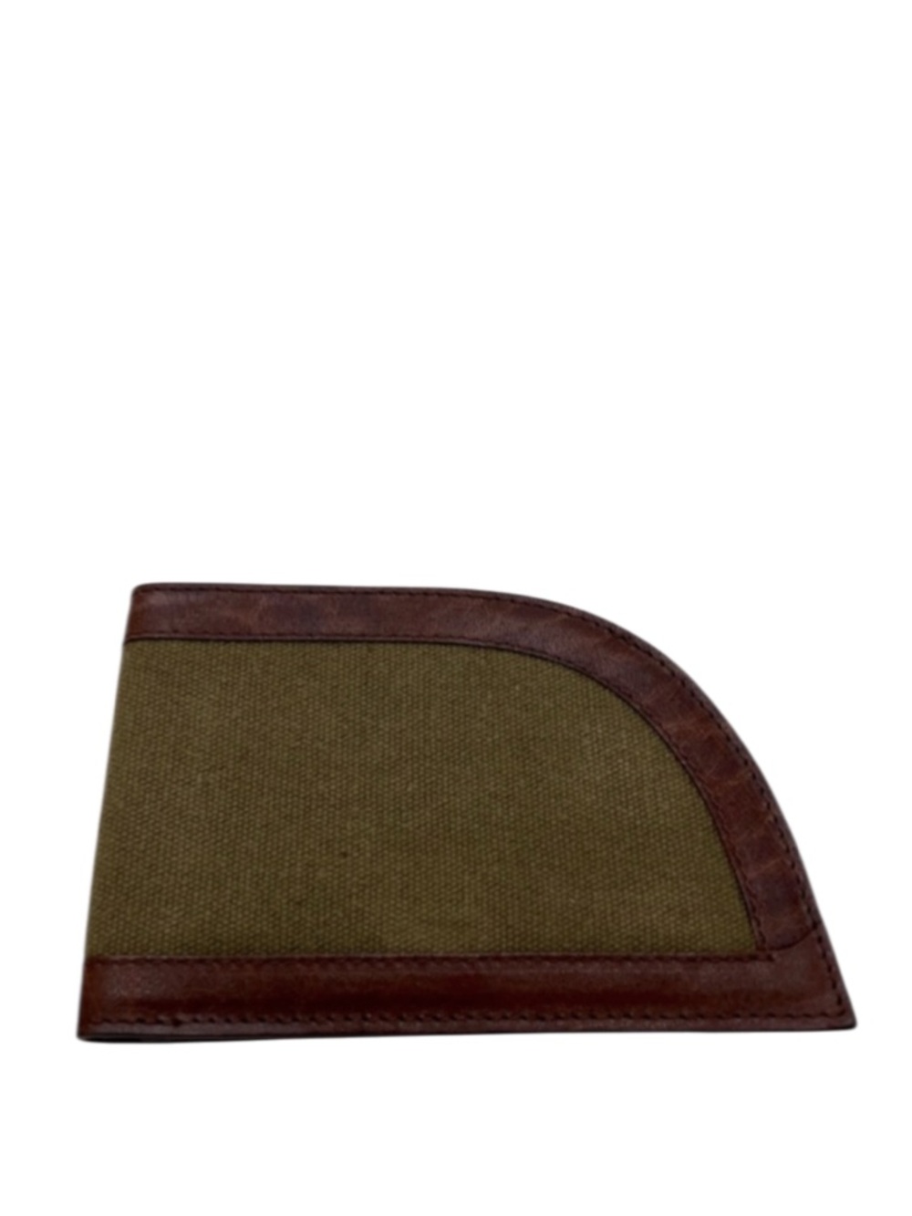 ORTON BROTHERS - BROWN LEATHER GREEN CANVAS FRONT POCKET BIFOLD WALLET